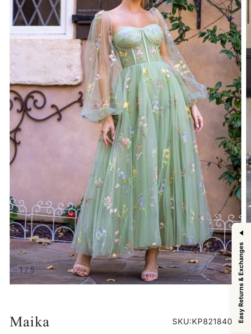 Maika Sage Green Embroidered Tulle Maxi Skirt